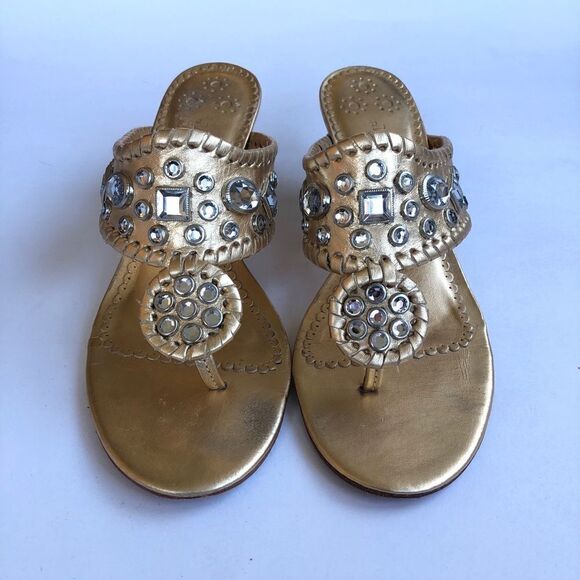 Jack Rogers Zsa Zsa Maggie Thong Sandal Shoes Gold Silver Leather Feet Jewelry 6 - Picture 2 of 12